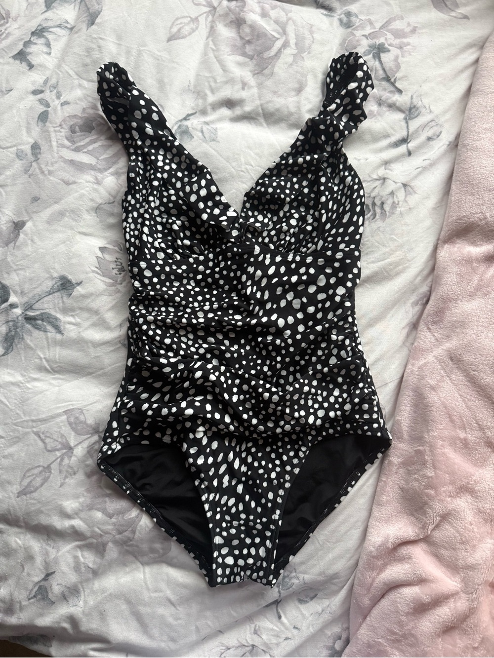 DKNY Black and White Polka Dot One-Piece Swimsuit